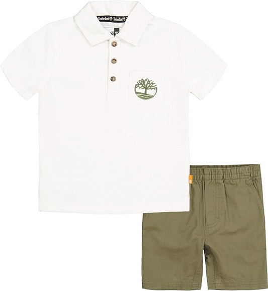 Timberland Little Boys Logo 2-pc Shirt Short Set  Color Off White Size 3