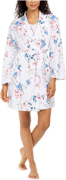 Charter Club Women's Cotton Floral-Print Wrap Robes  Color Angelic Garden Size L