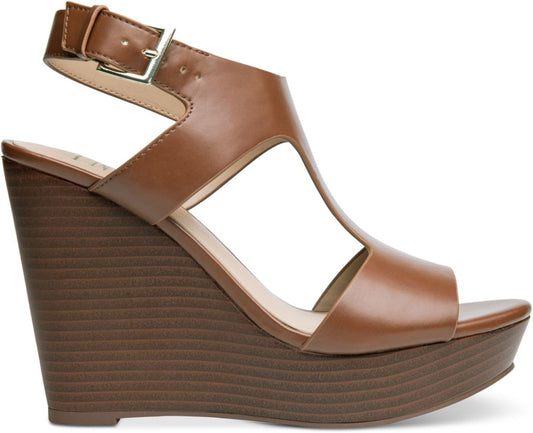 INC International Concepts Women's Valleri Wedge Sandals  Color Cognac Smooth Size 9.5M