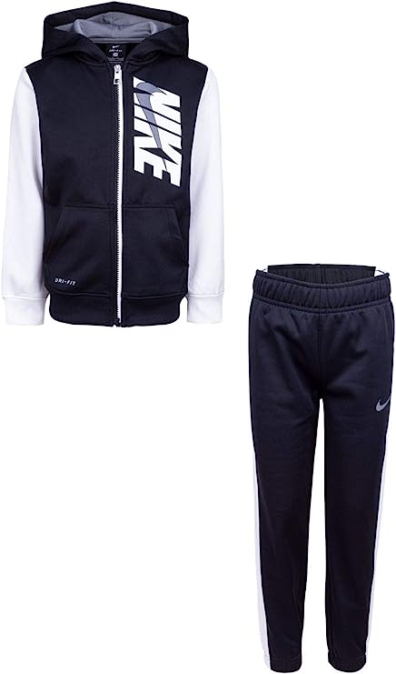 Nike Boys Dry Fit Therma Zip Hoodie & Sweatpants 2 Piece Set  Color Black/White Size 6
