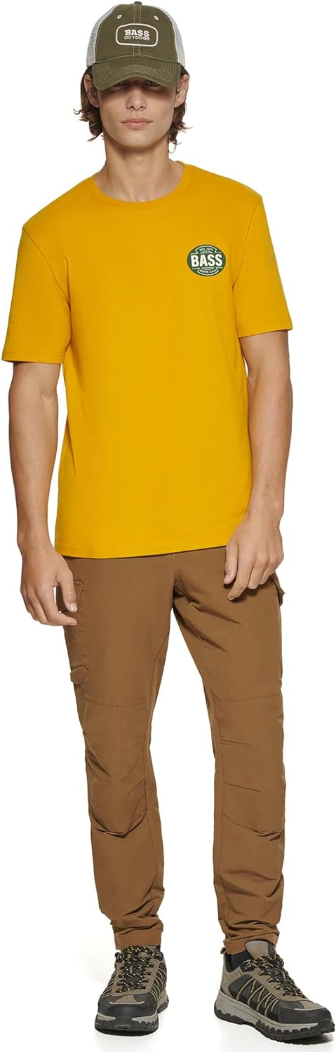 BASS OUTDOOR Men's Vintage Emblem Logo T-Shirt  Color Golden Yellow Size 2XL