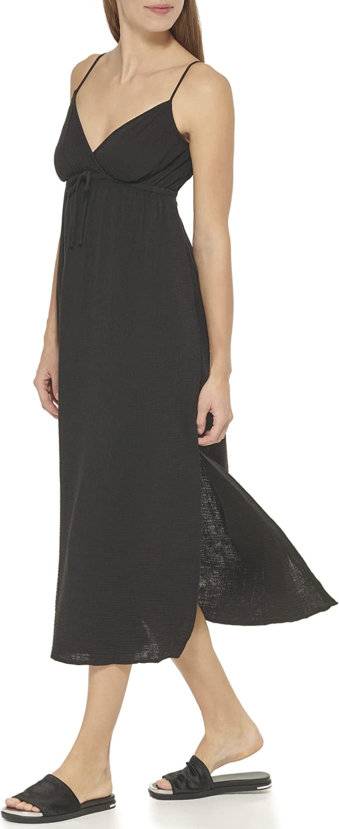 DKNY V-Neck Front-Tie Maxi Dress Cover-Up  Color Black Size S