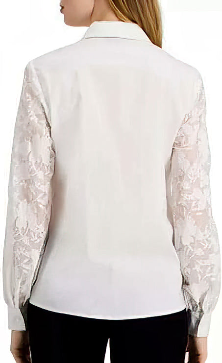 Alfani Women's Lace-Sleeve Button-Up Shirt  Color Bright White Size S