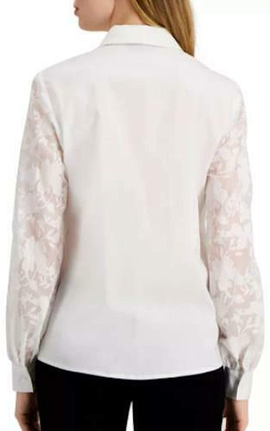 Alfani Women's Button Front Lace-Sleeve Blouse  Color White Size M