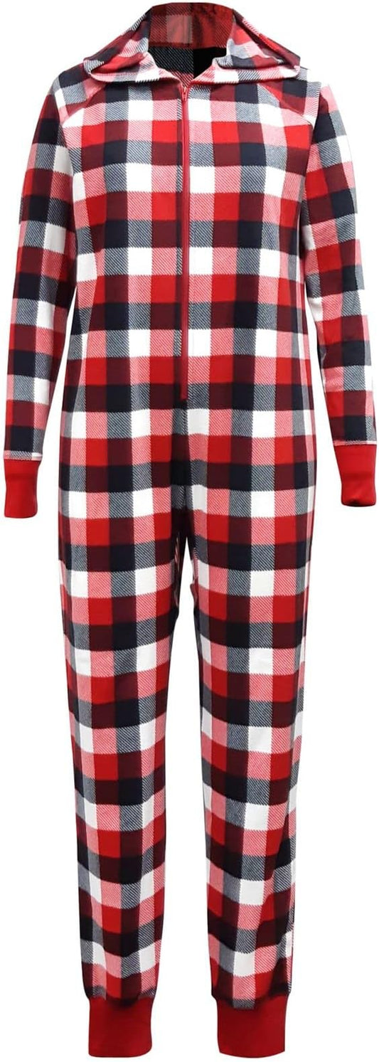 Family Pajamas Women's Plus Size Buffalo Check Onesie Pajama  Color Red Medium Size 2X