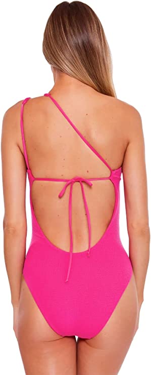 Becca Pucker Up Asymmetrical One-Piece Swimsuit  Color Cosmopolitan Size M