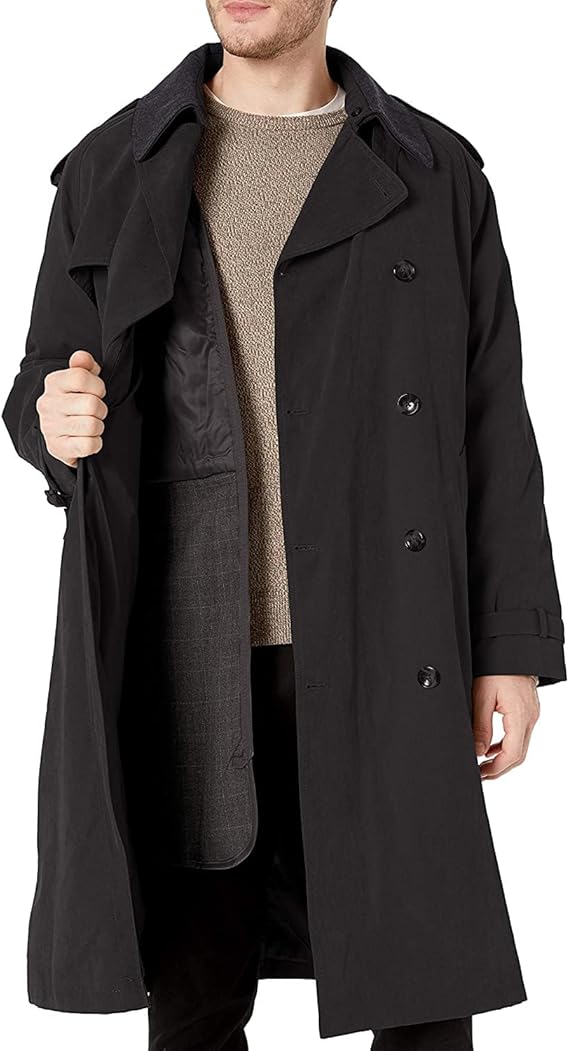 London Fog Iconic Belted Trench Removable Top Collar Coat   Color Black Size 42R