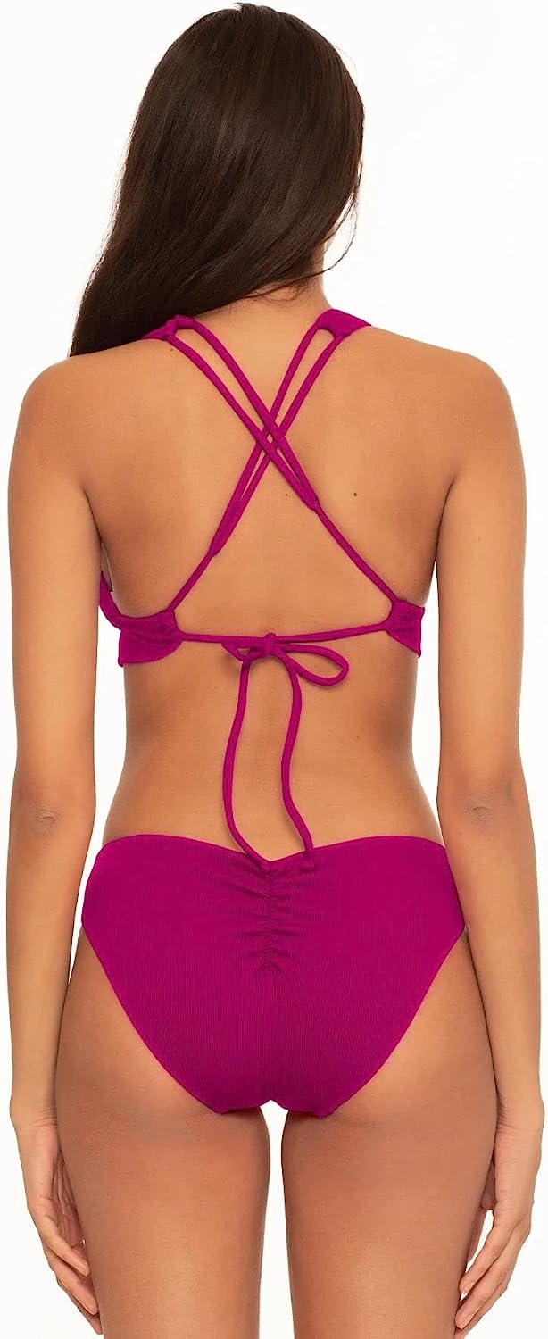 Becca Fine Line Split-Strap Bikini Top  Color Pomegranate Size L