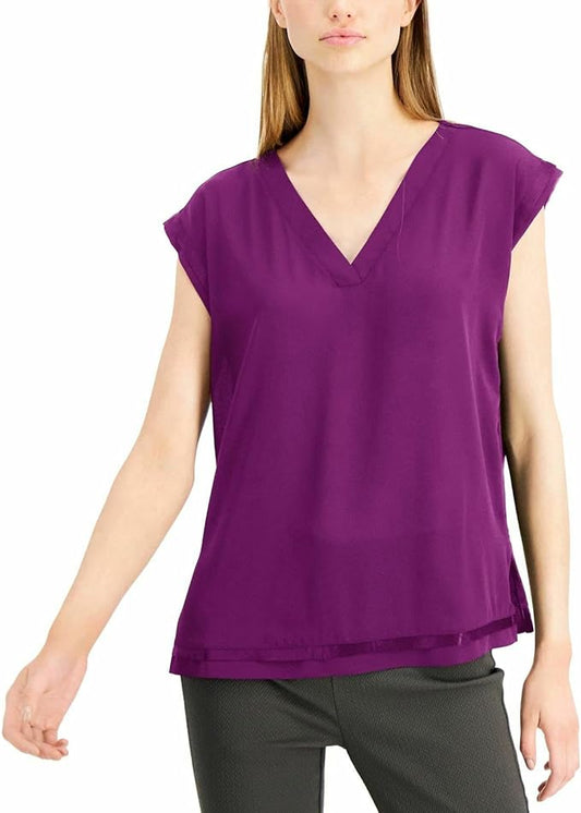 Alfani Women's Knit-Back Cap-Sleeve Top  Color Alf Fuchsia Size S