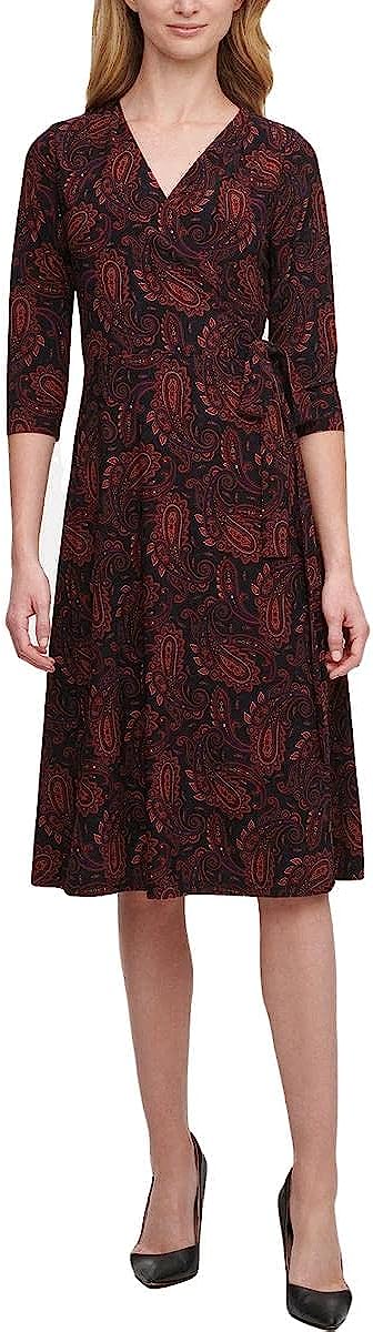 Tommy Hilfiger Paisley-Print Fit-Flare Wrap Dresses  Color Black/Aubergine Size 14