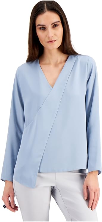 Alfani Women's Draped Front Pullover Blouse  Color Prussian Blue Size M