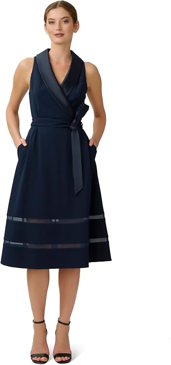 Adrianna Papell Women's Fit Flare Tuxedo Dress  Color Midnight Size 10