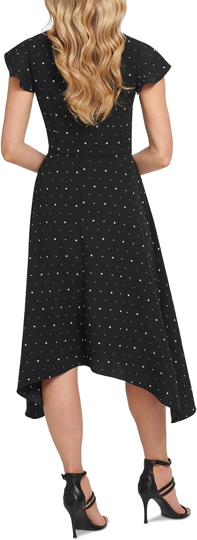 DKNY Women's Starry Ruched Tie-Front Dress  Color Black/Cream Size 10