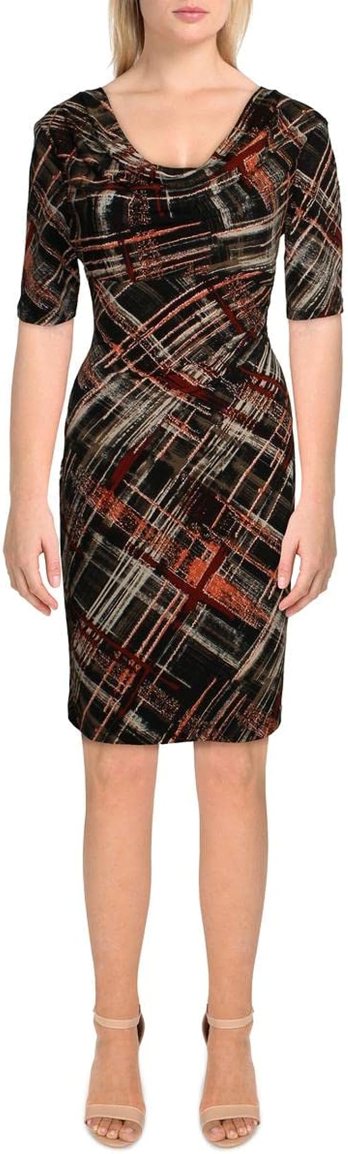 Connected Apparel Women's Petites Printed Sheath Dress Color Rust Size 8P