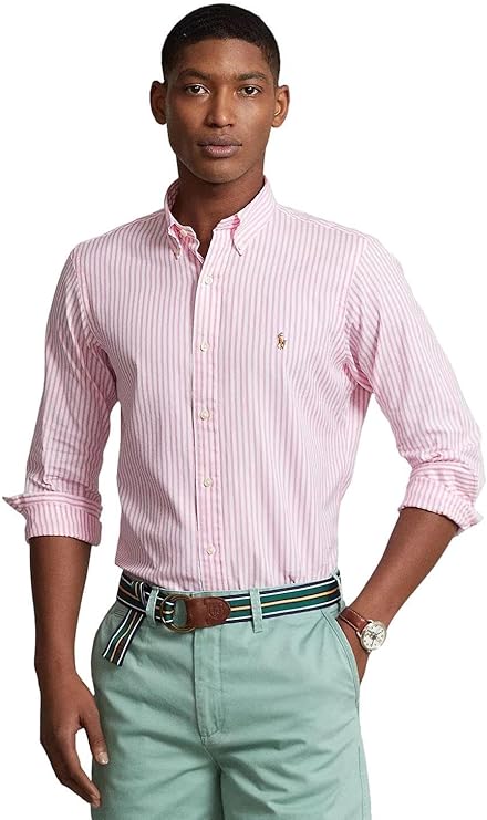 Polo Ralph Lauren Men's Long Sleeve Classic Oxford Shirt  Color Pink/White Size L