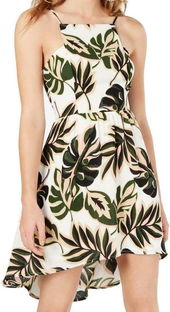 Teeze Me Juniors' Palm-Print High-Low Dress  Color Green/Off White Size 9