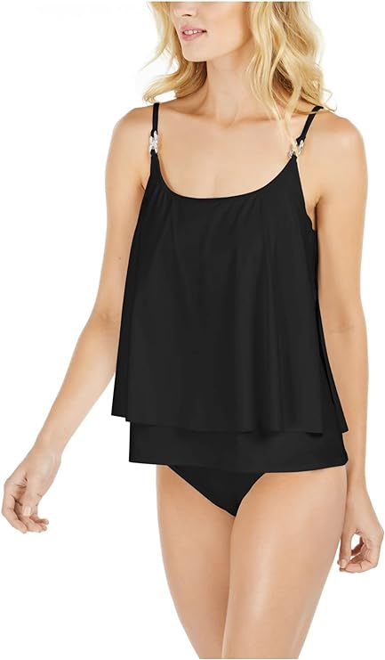 Michael Kors Layered Underwire Tankini Top  Color Black Size XS