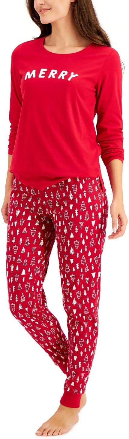 Family Pajamas Women's Merry Family Pajama Set  Color Red Christmas Trees Size XS