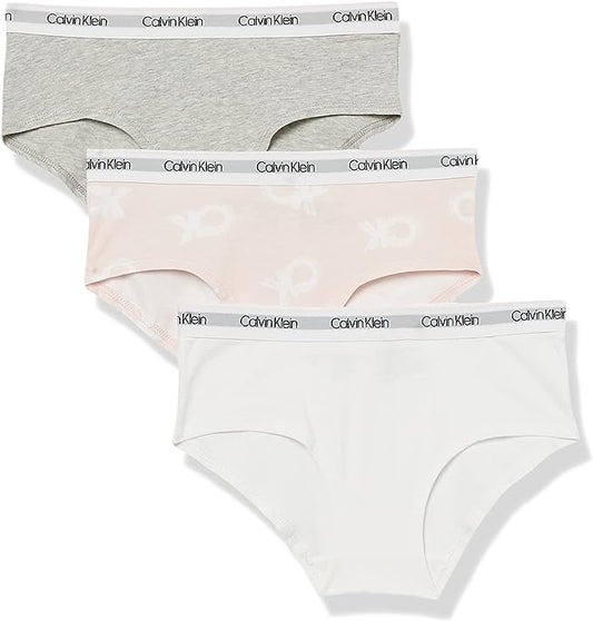 Calvin Klein Girls' Modern Cotton Hipster Underwear, 3-pack  Color Assorted Size M (7/8)