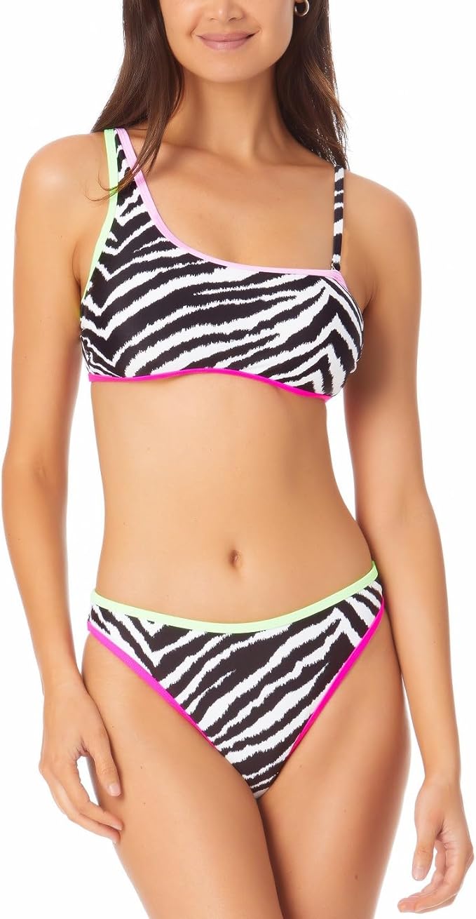 California Waves Juniors Printed Asymmetric Bikini Top  Color Black/White Size XL