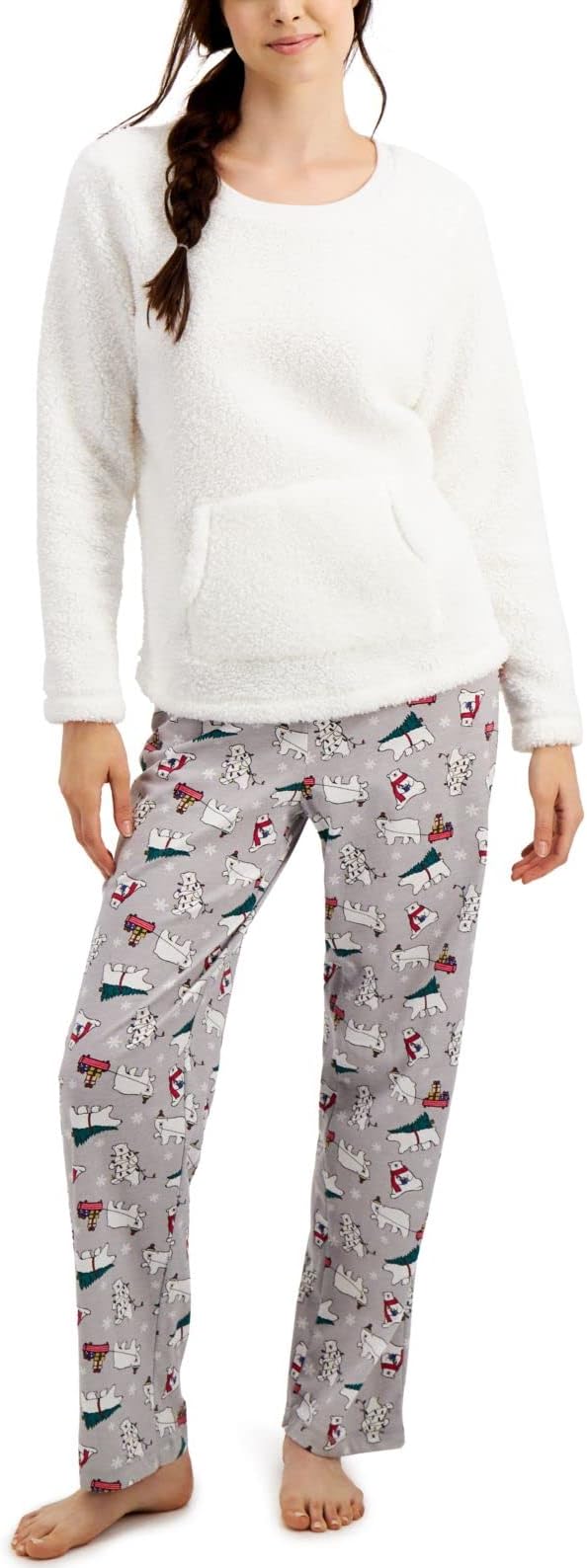 Family Pajamas Women's Sherpa Top Printed Polar Bears Pants Pajamas  Color White Size XS