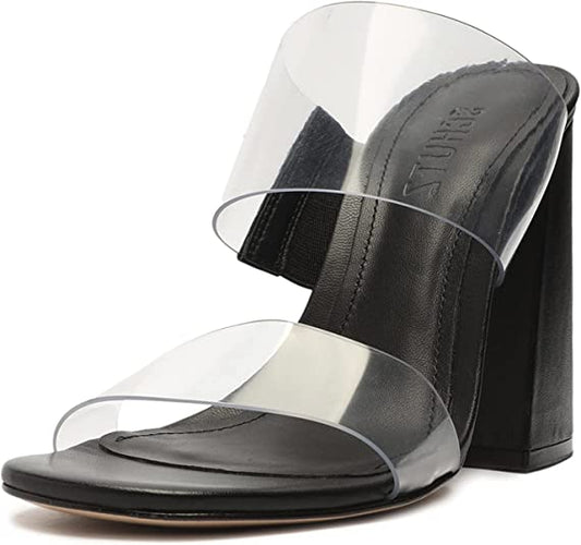 SCHUTZ Victorie High Block Sandals  Color Black/Clear Size 5.5B