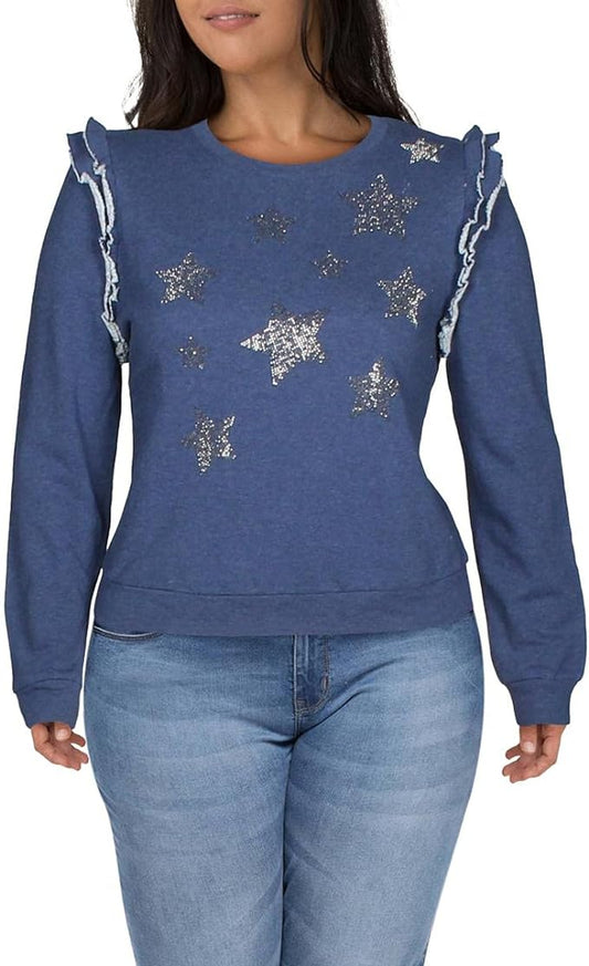 INC International Concepts Women's Ruffled Star Sweatshirt  Color Heather Midnight Size S