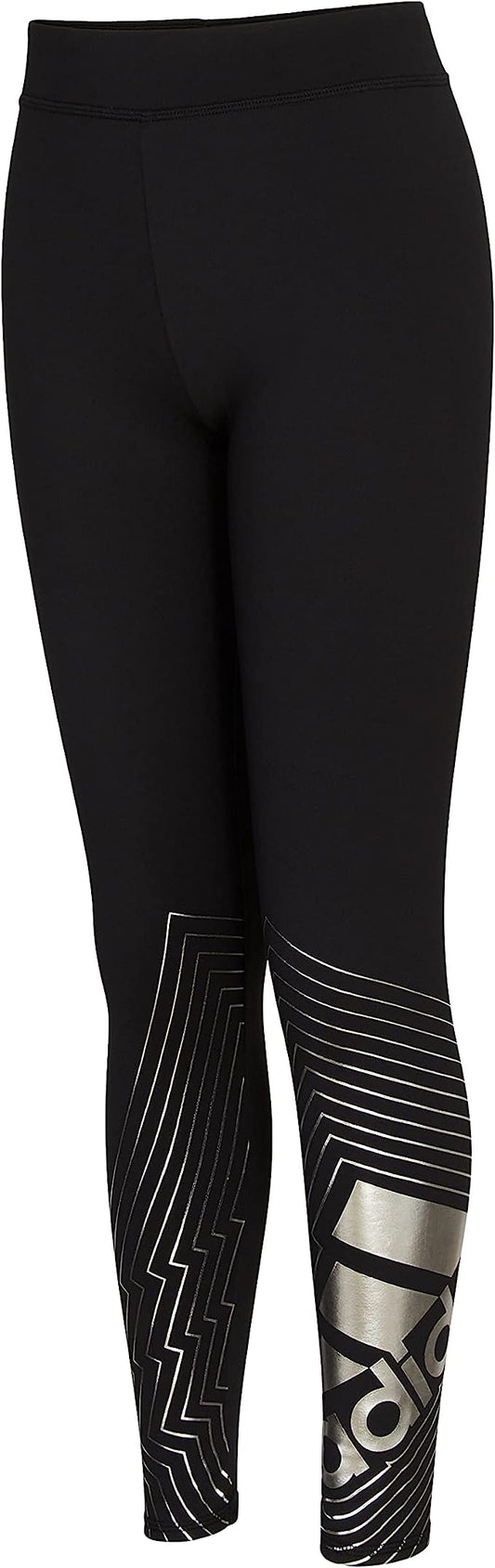 adidas Girls Glam Graphic Tights  Color Black/Silver-Tone Size XL (18-20)