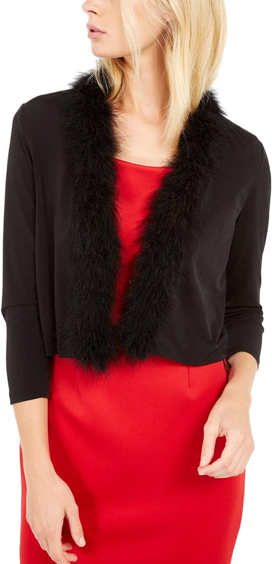 Calvin Klein Women's Faux Fur Feather-Trim Shrug  Color Black Size M