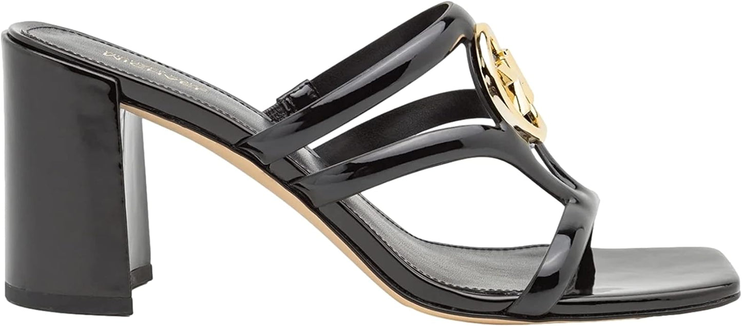 Michael Kors Women's Hampton Gold Logo Sandals  Color Black Size 8.5M