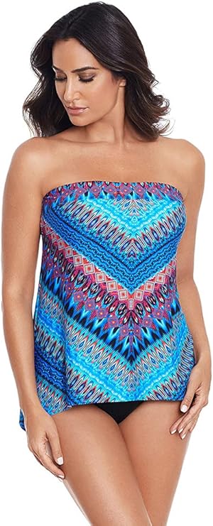 Miraclesuit Swimwear Strapless Bandini Underwire Tankini Top  Color Blue Size 12