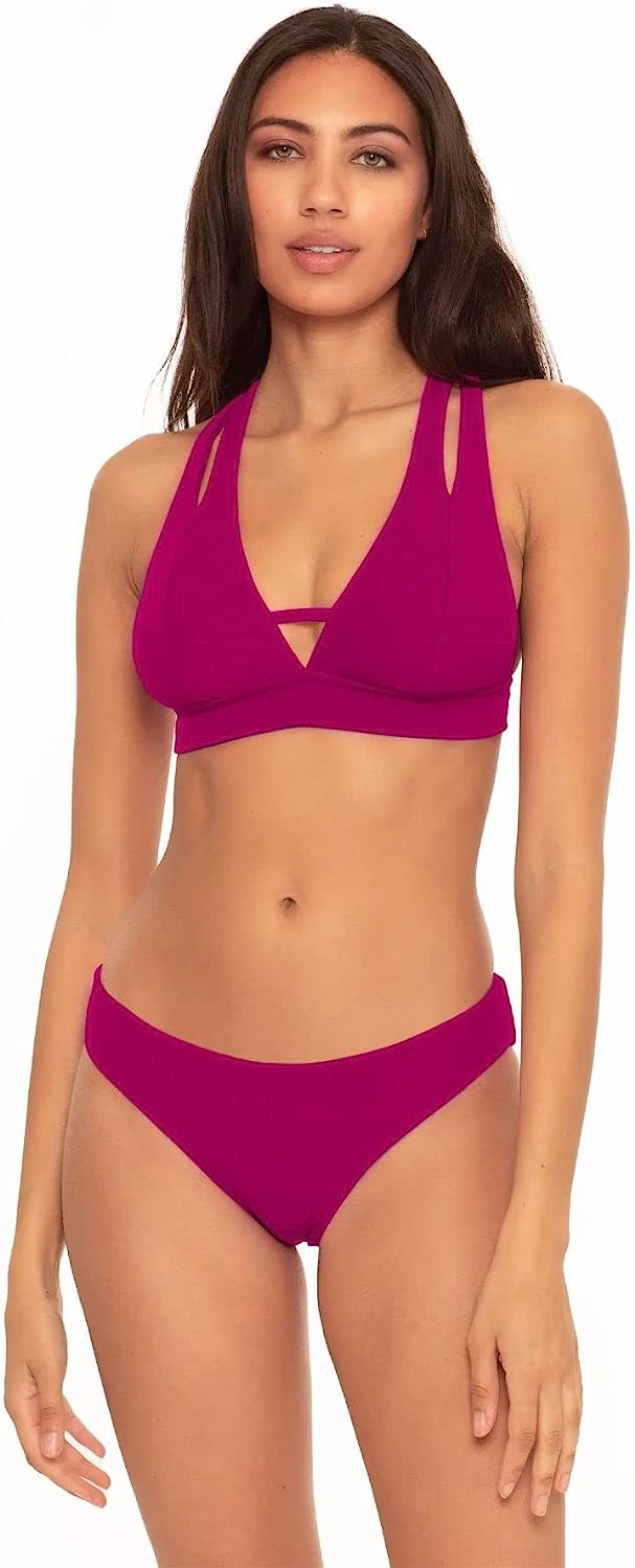 Becca Fine Line Split-Strap Bikini Top  Color Pomegranate Size L