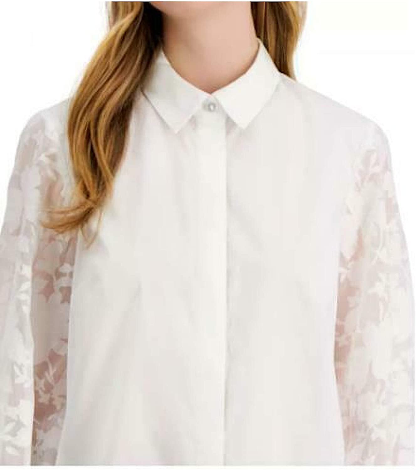 Alfani Women's Button Front Lace-Sleeve Blouse  Color White Size M