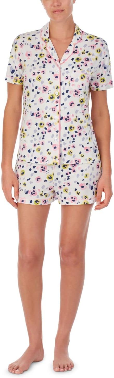 Cuddl Duds Women's Short Sleeve Shirt & Boxer Shorts Pajama Set  Multicolor Size L