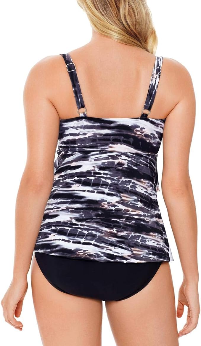 Swim Solutions Women's Printed Side Tie Tankini Top  Color Coastal Plates Size 14