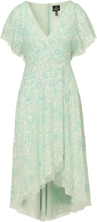 Adrianna Papell Womens Embellished Faux-Wrap Long Gown  Color Mint Glass Size 16