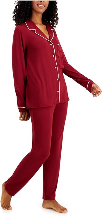 Alfani Women's Printed Pajamas Set  Color Garnet Stone Size L