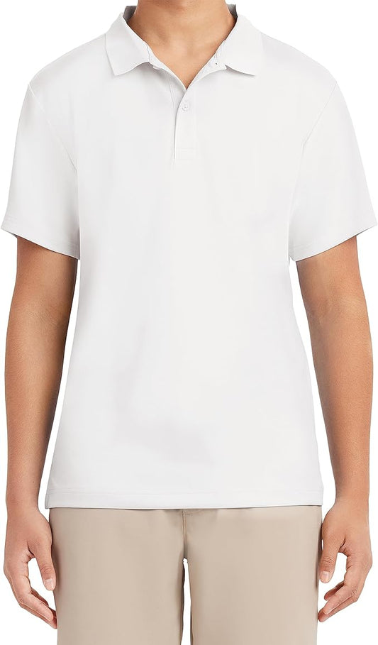 Nautica Young Men's Uniform Short Sleeve Performance Polo Shirt  Color White Size L (38/39)