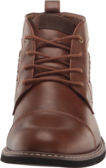 Tommy Hilfiger Men's Gibby Faux-Leather Cap-Toe Boots  Color Cognac Size 8