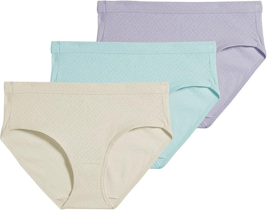 Jockey 3-Pk. Elance Cotton Breathe Hipster Panties  Violet Veil/Sandy Shimmer/Mint Size 8