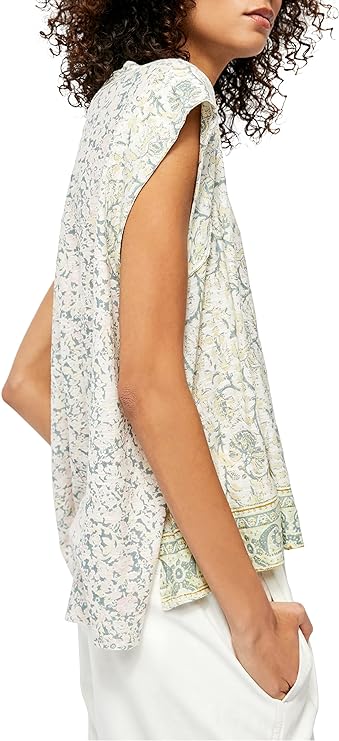 Free People Women's Printed Hi-Low T-Shirt  Color Ivory Size M