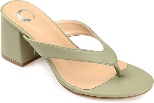 Journee Collection Alika Open Toe Mid Block Heel Pumps  Color Olive Size 6M