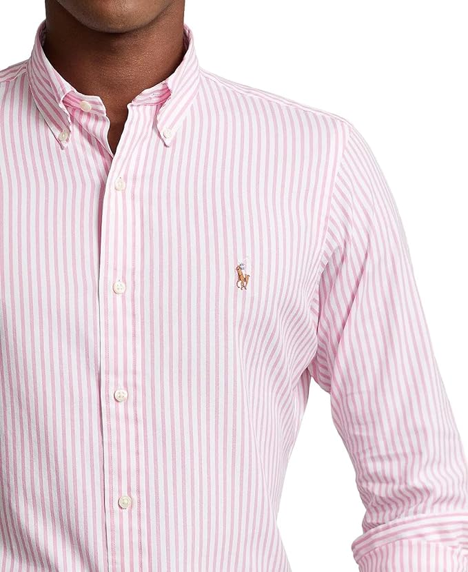 Polo Ralph Lauren Men's Long Sleeve Classic Oxford Shirt  Color Pink/White Size L