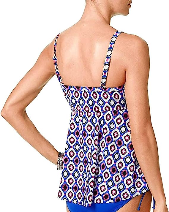 Swim Solutions Women's Printed Tiered Tummy Control One-Piece Swimsuit  Color Jewels Size 8