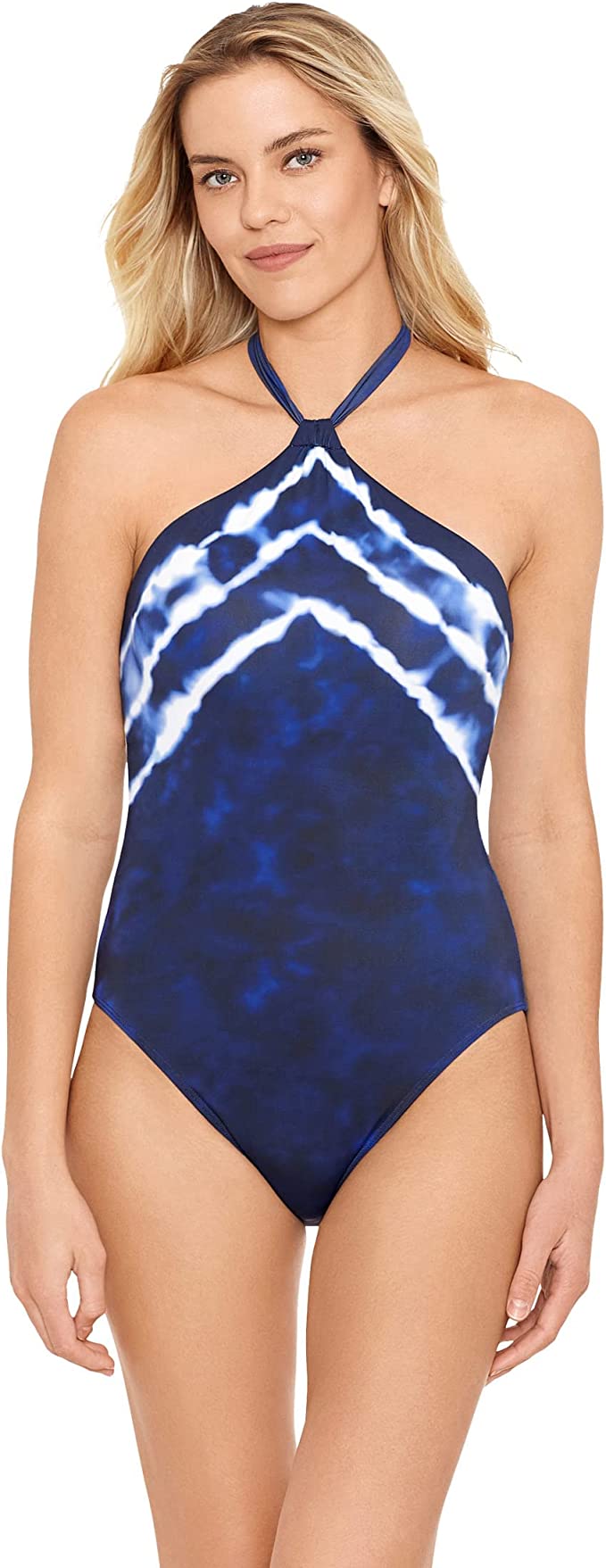 Lauren Ralph Lauren Halter Tummy-Control One-Piece Swimsuit  Color Blue Shoreline Stripe Size 6