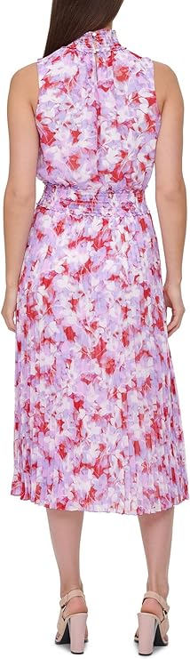 Calvin Klein Women's Printed Smocked Dress  Color Red Multi Size XL