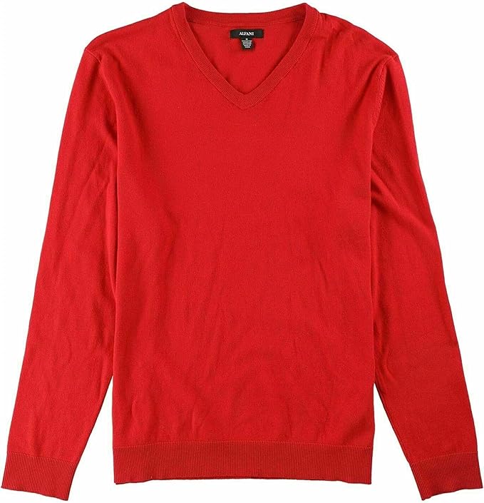 Alfani Men's Solid V-Neck Cotton Sweater  Color Jester Red Size L