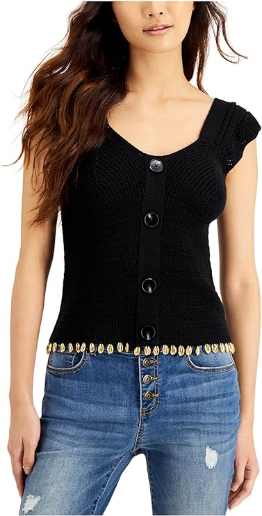 INC International Concepts Women's Cap-Sleeve Sweater Top  Color Deep Black Size XL