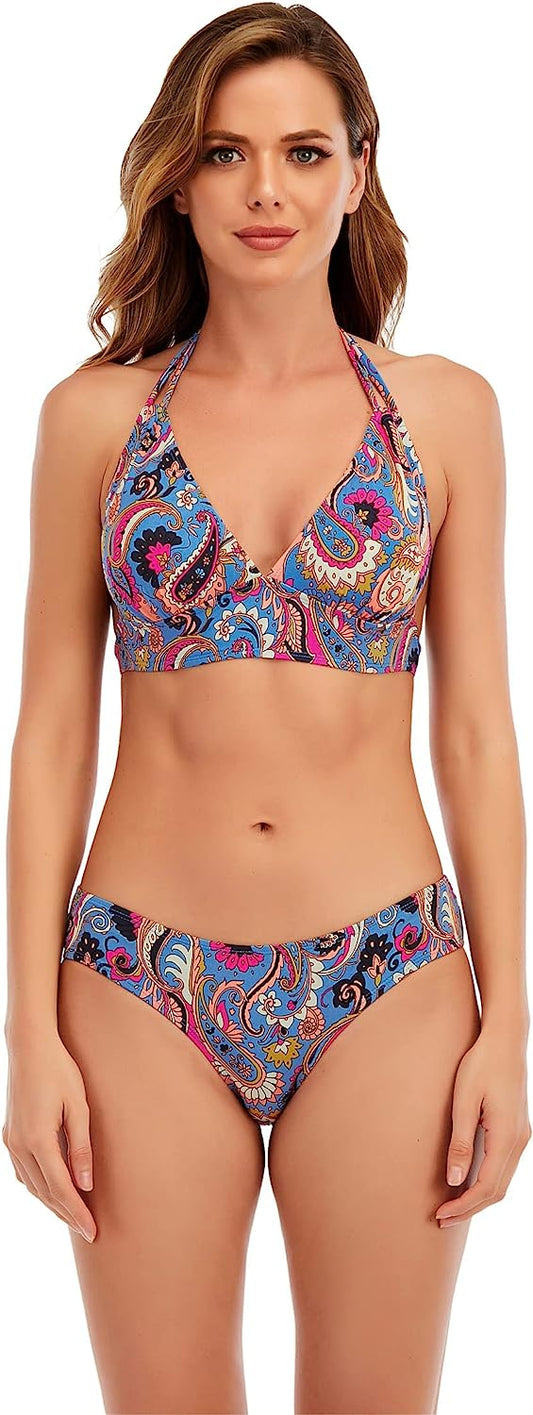 Lucky Brand  Paisley Poolside Charm Halter Bikini Top  Multicolor Size D