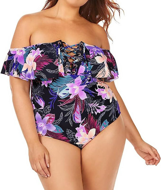 Raisins Curve Women's Lagide Cubana Plus Size One Piece Swimsuit Color Black Ash Size 16W